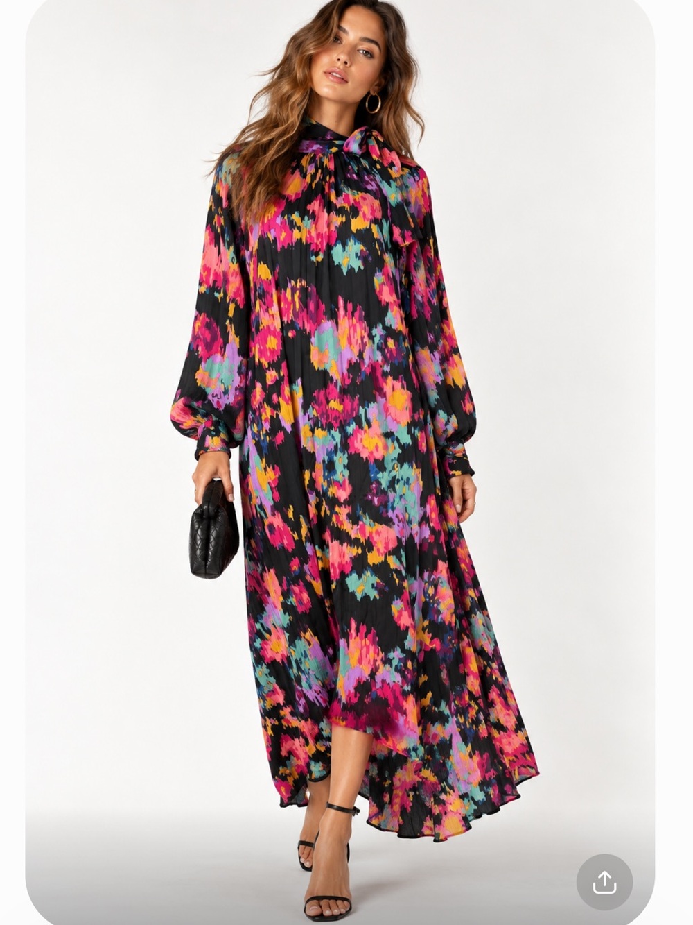 BEULAH London Black Floral Maxi Dress with Pink & Turquoise Accents